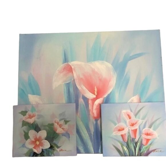 3 Piece Hand Painted Calla Lily/ Magnolia Paintings Set - Picture 1 of 9